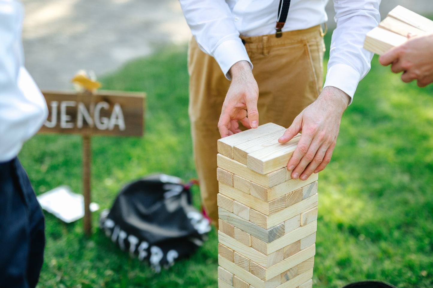 Montana Boarders giant Jenga lawn game rental for family parties delivered across the Flathead Valley and Whitefish, or picked up in Somers Montana.