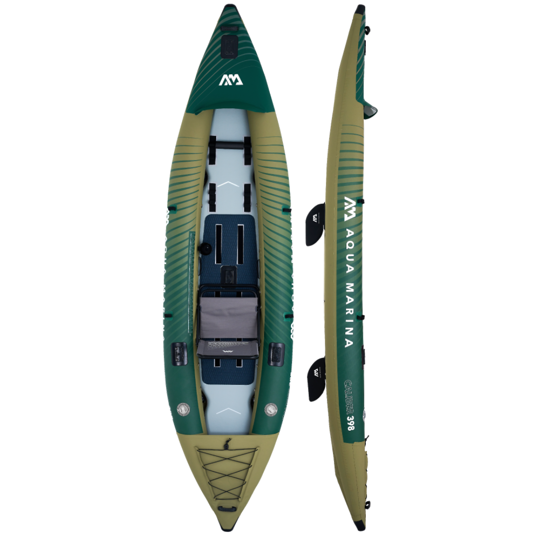 Inflatable fishing kayak rental with rod holders and gear space—ideal for solo anglers on Flathead Lake, Echo Lake, Swan Lake, Whitefish Lake or surrounding lakes in the Flathead Valley, delivered to docks and lakeside camps. Rent at MontanaBoarders.com
