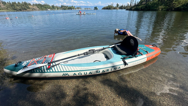 Hybrid 2-in-1 paddleboard and kayak combination. Rent with delivery to Whitefish, Flathead Lake and beyond at MontanaBoarders.com