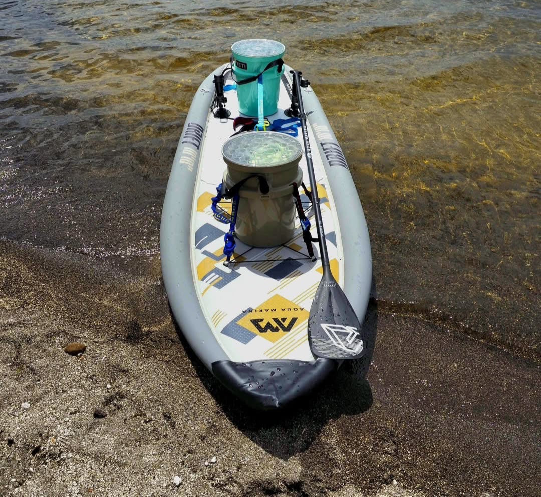 Rent from MontanaBoarders.com for fishing iSUP like this Drift Inflatable fishing paddleboard by Aqua Marina. At 10'10 ft, carry bag, hand pump, cooler, and two fishing rod holders, you can reel them in all day. Rent from MTboarders or buy now from e-boarders.com