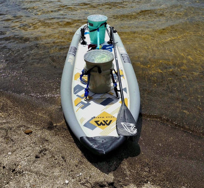 Rent from MontanaBoarders.com for fishing iSUP like this Drift Inflatable fishing paddleboard by Aqua Marina. At 10'10 ft, carry bag, hand pump, cooler, and two fishing rod holders, you can reel them in all day. Rent from MTboarders or buy now from e-boarders.com