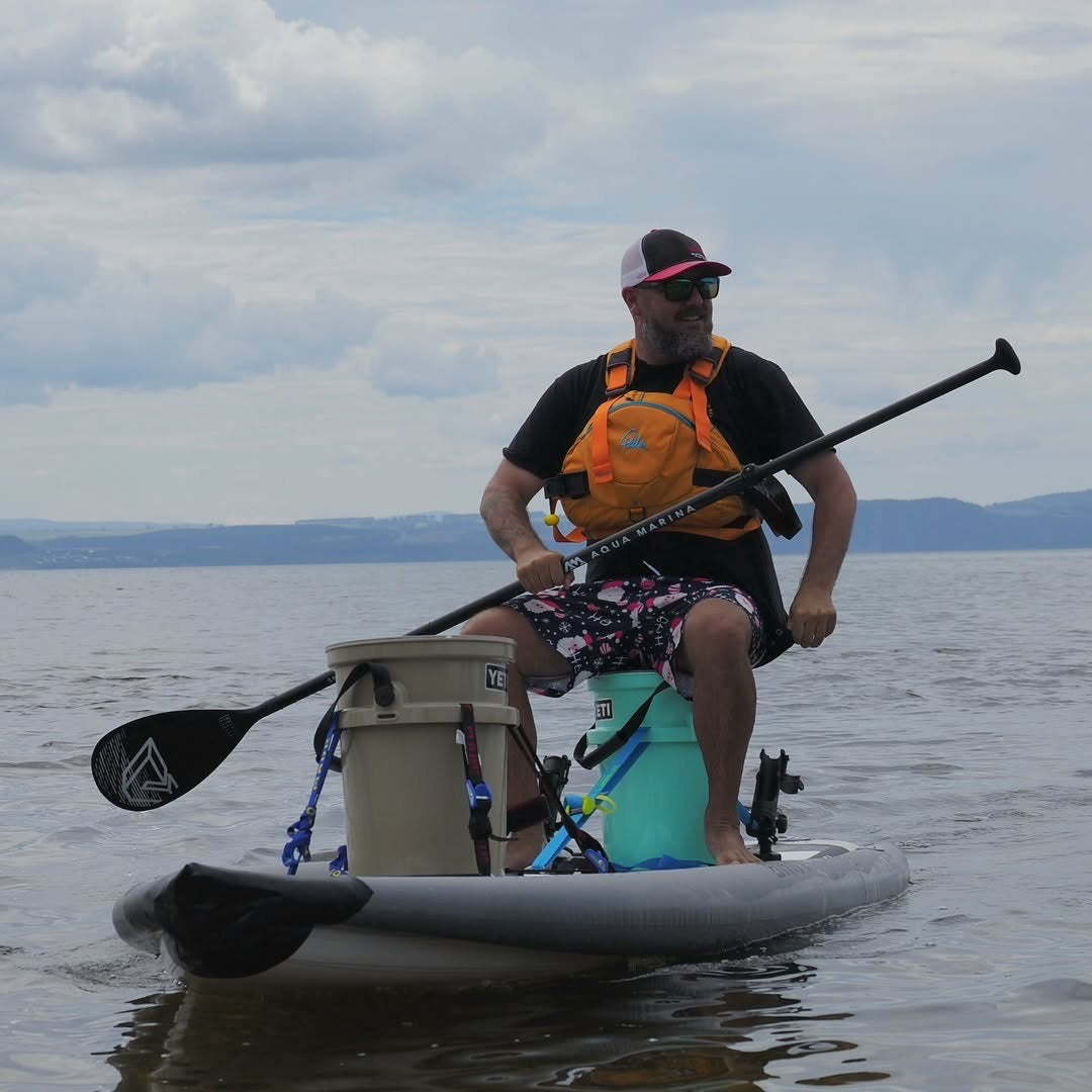 Rent from MontanaBoarders.com for fishing iSUP like this Drift Inflatable fishing paddleboard by Aqua Marina. At 10'10 ft, carry bag, hand pump, cooler, and two fishing rod holders, you can reel them in all day. Rent from MTboarders or buy now from e-boarders.com