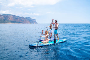 Family-size XL inflatable paddleboard rental for up to 6 riders—delivered to docks, cabins, and vacation homes in Flathead Valley, Montana. Rent at MontanaBoarders.com and purchase from flagship partner eboarders.com