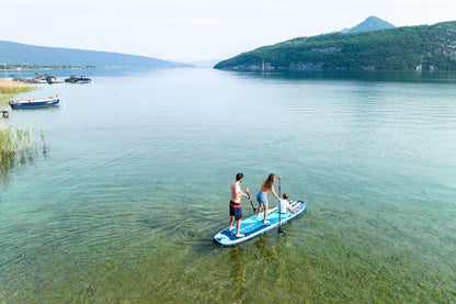 Family-size XL inflatable paddleboard rental for up to 6 riders—delivered to docks, cabins, and vacation homes in Flathead Valley, Montana. Rent at MontanaBoarders.com and purchase from flagship partner eboarders.com