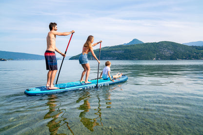 Family-size XL inflatable paddleboard rental for up to 6 riders—delivered to docks, cabins, and vacation homes in Flathead Valley, Montana. Rent at MontanaBoarders.com and purchase from flagship partner eboarders.com