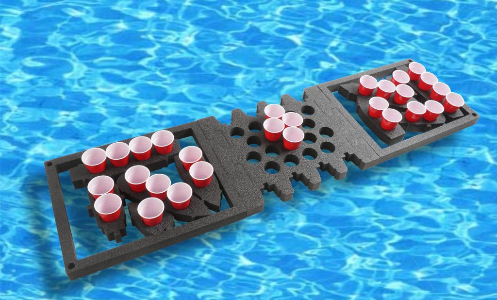 Floating Battleship beer pong game rental by Montana Boarders for group events, bachelor parties, and lake days in the Flathead Valley. PIckup or have delivered.