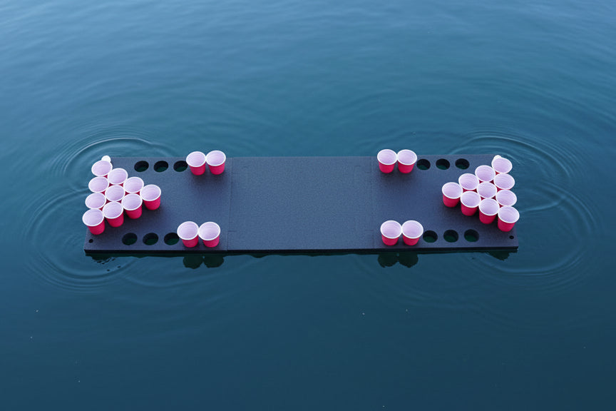 Montana Boarders floating beer pong game for Flathead lakefront parties. Pickup in Somers or delivered to Lakeside, Bigfork, Whitefish, and everywhere in between.