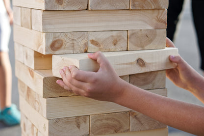 Montana Boarders giant Jenga lawn game rental for family parties delivered across the Flathead Valley and Whitefish, or picked up in Somers Montana.